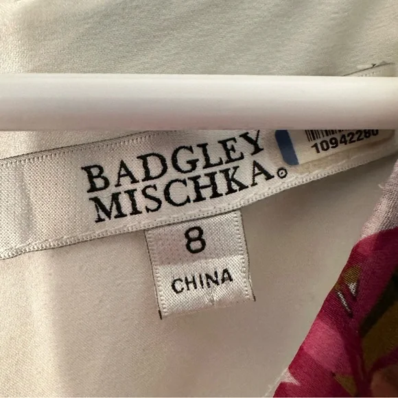 BADGLEY MISHKA 8 EASTER Resort Wedding Coastal Palm Ruffle Pink Green Maxi Dress - Picture 7 of 16